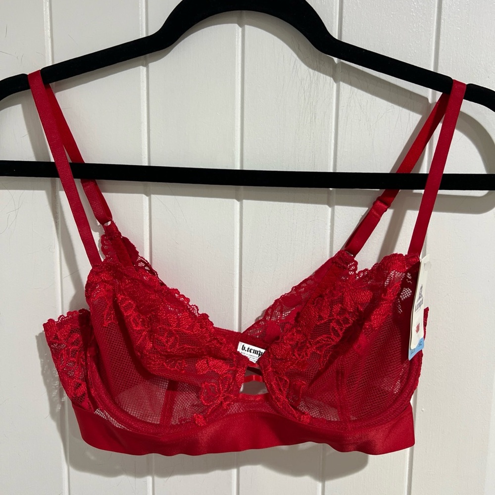 b. tempt’d Luxurious Red Sheer Lace Underwire Bra 34C